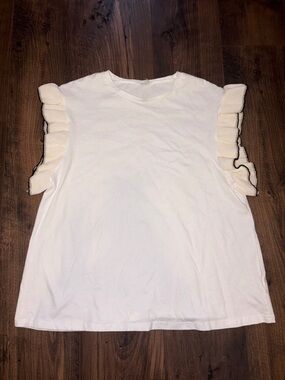 Sleeveless Cream Ruffle Shoulder Tank Top